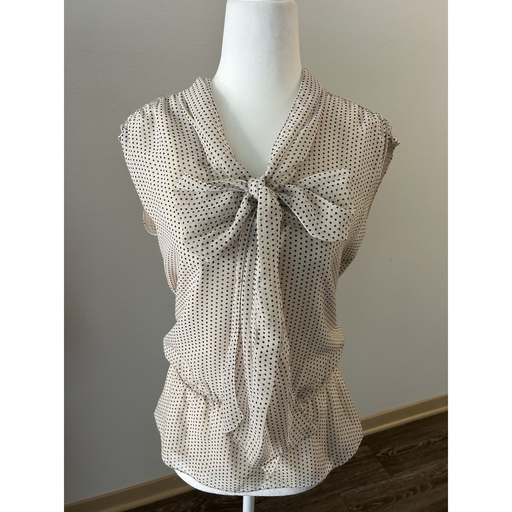 Vintage Max Studio Polka Dot Ruffle Bow Top Y2K Feminine Twee Coquette Dainty